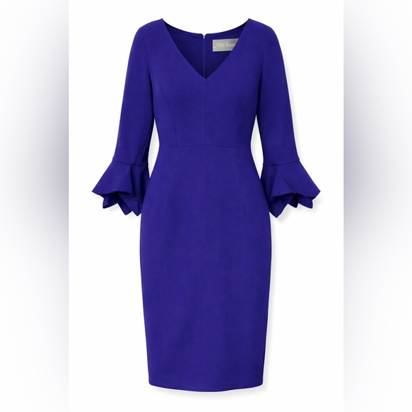 Lela Rose Dresses & Skirts - Lela Rose Royal Blue Purple Wool Bell Sleeve Sheath Dress 6 NWOT Designer Office